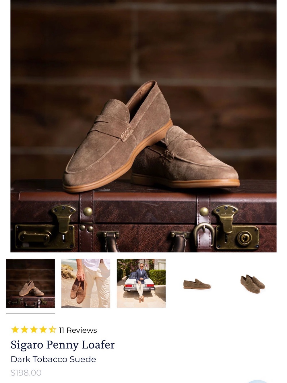 Collars & Co. Men’s Brown Suede Sigaro Penny Loafers - Picture 8 of 9